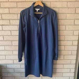Garnet Hill Heathered Navy Quarter-Zip French Terry Dress | Sz XS